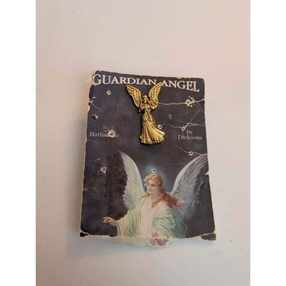Dicksons Guardian Angel Pin Gold Tone Vintage Spiritual Religious Lapel Brooch